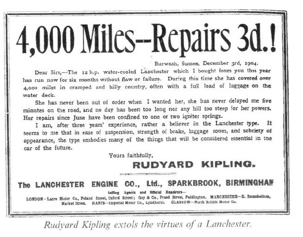 Rudyard Kipling extols the virtues of a Lanchester - From the Lanchester Legacy Volume 1