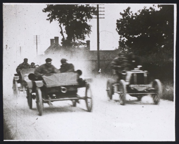 LAN 7/69 - Two air-cooled 16 hp tonneau overtaking another car in the Gordon Bennett Trials, Ireland