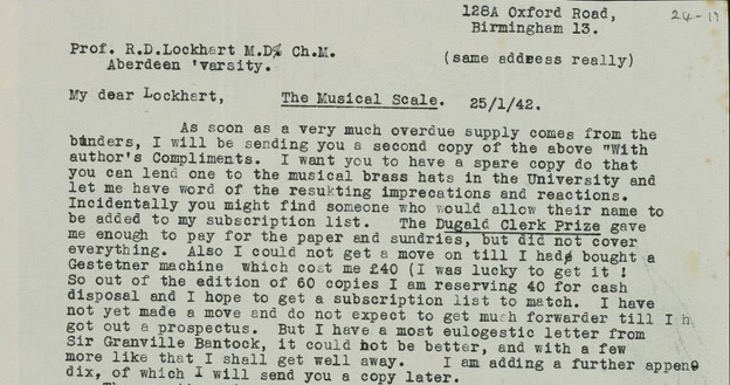 The Musical Scale - In 1941/2 Fred had his work ‘The Musical Scale’ published. He printed copies of the book himself using a gestetner machine . In the book he claims that the musical scale is actually incorrect and continues to explain his theory using complex mathematical equations and formula.