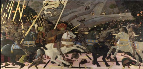 Early example of perspective in art - The Battle Of San Romano (1438-40) - Paolo Uccello, National Gallery 