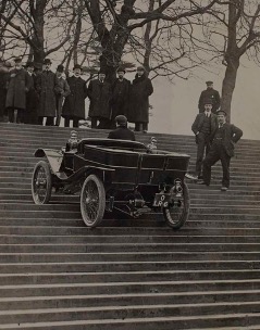 LAN-1-6-16 12hp car going up the steps of the Crystal Palace, 1904