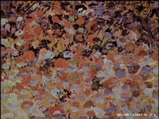 Georges Seurat – Sitting Model, Profile, 1887, Close up of Pointillism brush stroke - GIF by Zuleyka Zevallos