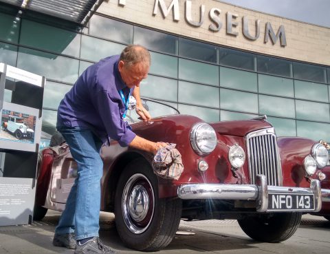 1953 Lanchester Leda roadster and pop-up outside Coventry Transport Museum during Heritage Open Days 2017
