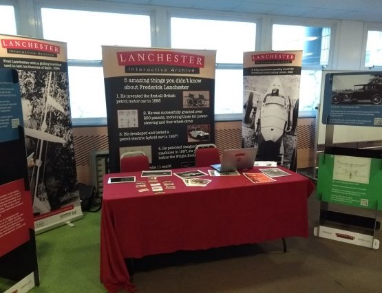 A photo of the Lanchester Interactive Archive stand at the University of Warwick Science Gala 2019.